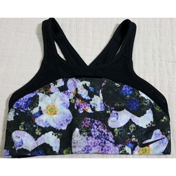 Nike Pro Swoosh Floral Print Sports Bra Sz M Strappy Back Key‎ Hole Gym Running - Picture 3 of 7
